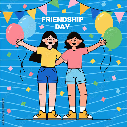 Friends celebrating friendship day, joyful vector illustration