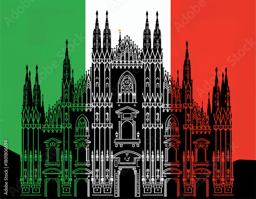 Gothic cathedral artwork with Italian flag colors, minimal style design
