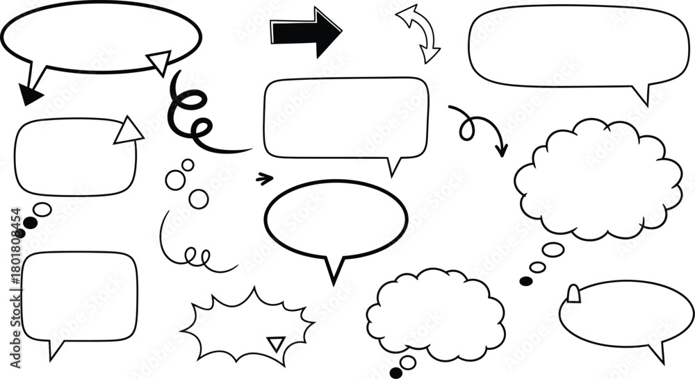 Naklejka premium Hand drawn speech bubbles and thought bubbles collection