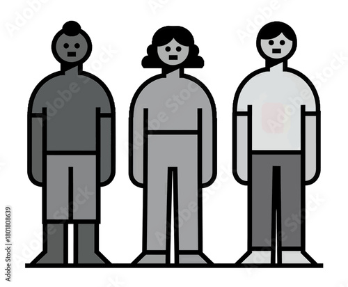 Minimal people standing in a row vector illustration in grayscale