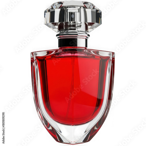 Elegant red perfume bottle isolated on transparent background