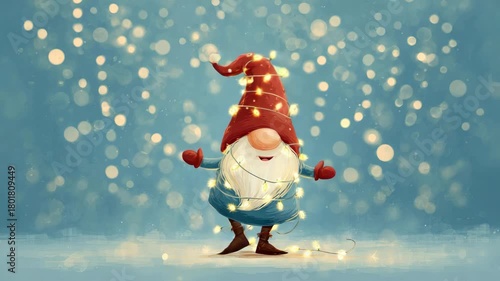 cute funny dancing christmas dwarf in winter illustrated animation