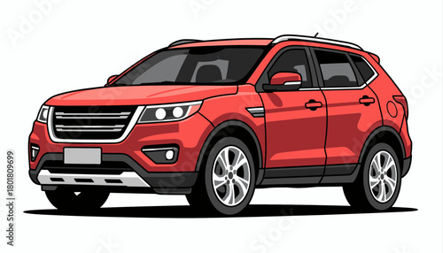 Red SUV vector illustration, modern style, isolated on white