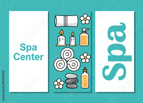 Spa center icon set, minimal design, relaxation theme