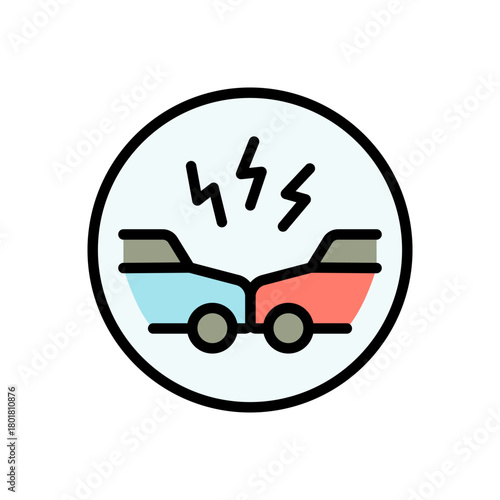Car accident color icon. Two vehicles colliding flat icon. Symbol, logo vector illustration.