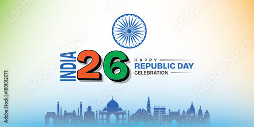 India 26 January Republic Day Celebration Banner with Ashoka Chakra Illustration