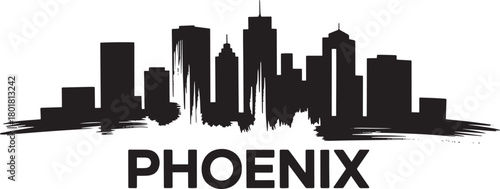 Grunge phoenix arizona city skyline silhouette black vector illustration design element brush strokes concept
