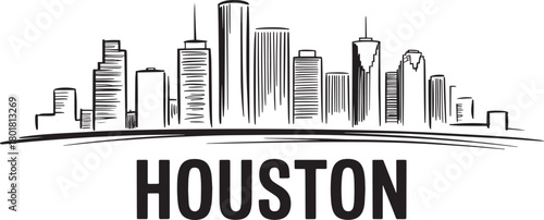 Houston texas city skyline artistic brush stroke silhouette isolated vector illustration urban drawing design art