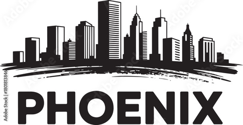Phoenix arizona cityscape drawing skyline illustration with typography text black ink brush strokes