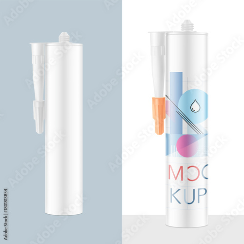Silicone sealant cartridge mockup. Vector illustration on colour background. Can be use for template your design, presentation, promo, ad. EPS10.