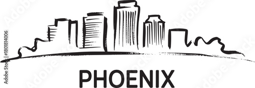 Phoenix city skyline artistic brush stroke silhouette isolated vector illustration urban drawing design art