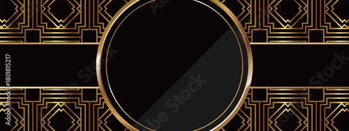 高級感のあるアールデコ模様のバナー　ブラック＆ゴールド