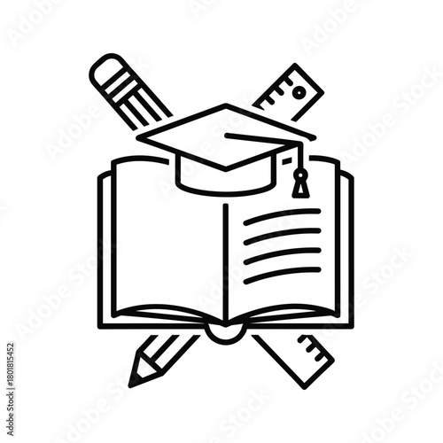 Semester course schedule calendar outline drawing. academic year planning, student agenda, university dates.