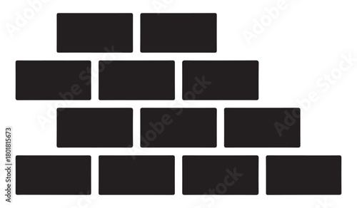  Abstract geometric arrangement of black rectangles forming a pyramid shape against a white background