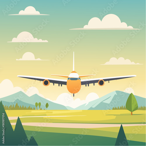 Avion commercial à l'atterrissage, nature, extérieur