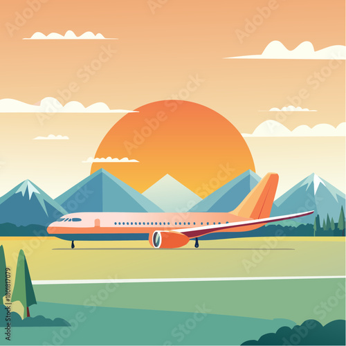 Avion commercial sur la piste, extérieur, nature, vue de profil 