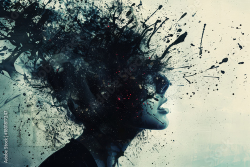 portrait image of a person with an exploding head in the context of anxiety and stress