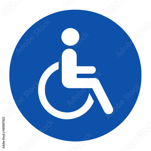 Accessibility Icon Blue Circular Sign Featuring Wheelchair User - Symbol of Disability Access