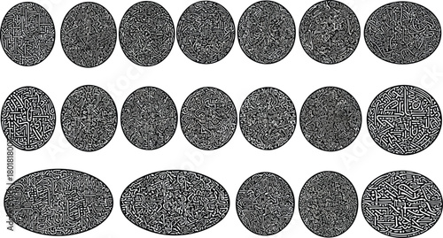 Vector illustration of ancient coins with intricate patterns isolated on