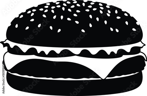 Vector illustration of black silhouette of a hamburger isolated on