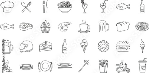 Vector illustration of collection of handdrawn food and drink icons isolated on white