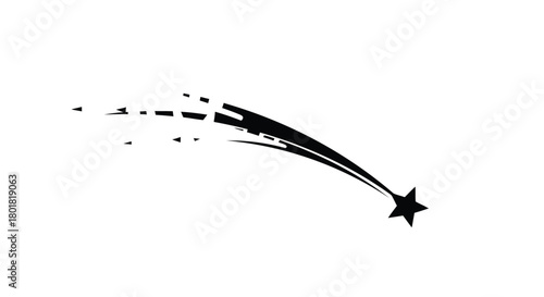 Hand drawn black ink shooting star with trailing light streaks and a small star at the end