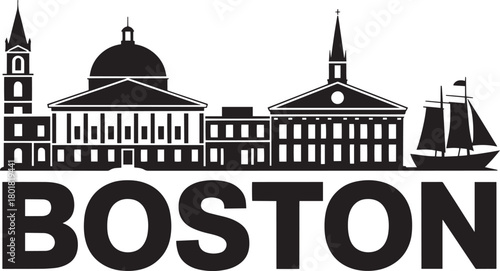 Tableau sur toile Boston massachusetts cityscape vector illustration with state house and old sout