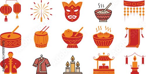 Red and orange Chinese cultural icons culture lantern