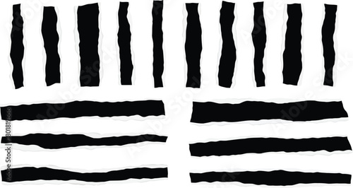 Vector illustration of set of torn paper strips and vertical lines isolated on