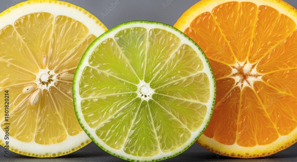 Fototapeta premium Vibrant Citrus Trio Lemon, Lime, and Orange Slices