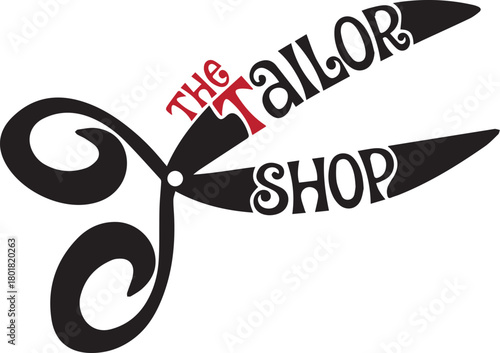 The Tailor Shop A Stylish Design with Scissors and Text for Tailoring and Fashion