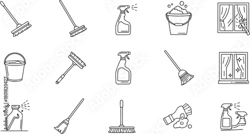 Vector illustration of collection of cleaning tools and supplies isolated on