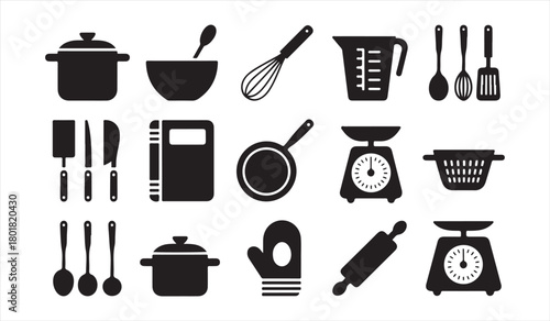 Kitchen Utensil Icon Set for Cooking, Culinary Tools, and Food Preparation Graphics