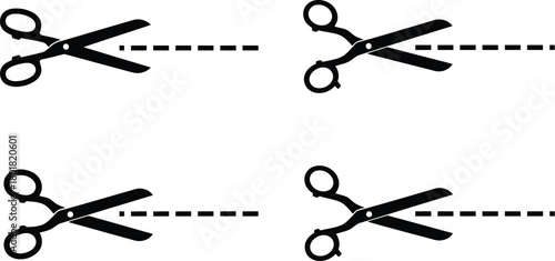 Vector illustration of scissors cutting dashed line icon