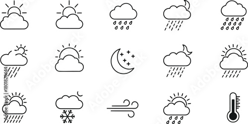 Vector illustration of weather icons for forecasting and meteorology