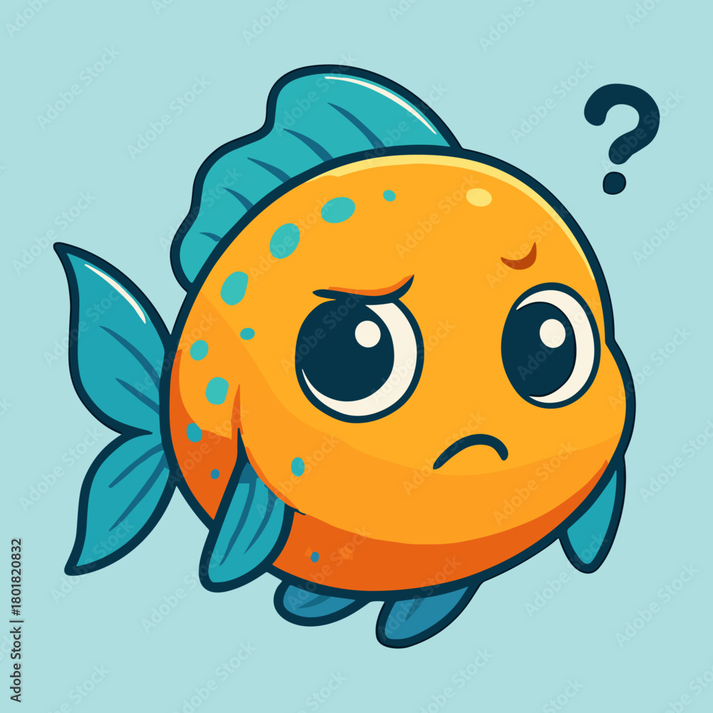 Fototapeta premium Cute orange fish shows visible confusion icon