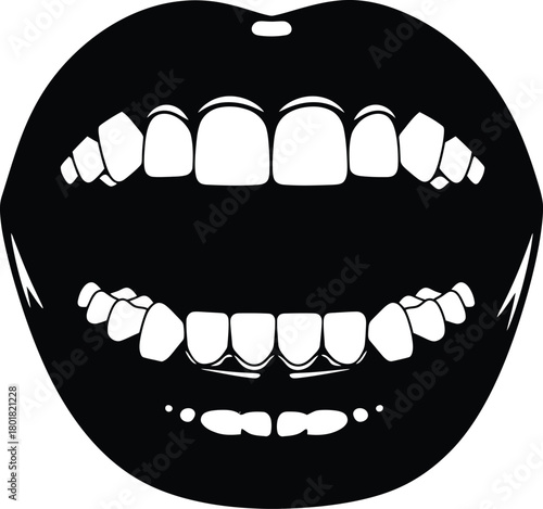 Open mouth teeth dental care oral hygiene dentist orthodontics vector art eps silhouette