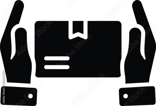 Hands holding package delivery service shipping box care secure receive eps silhouette