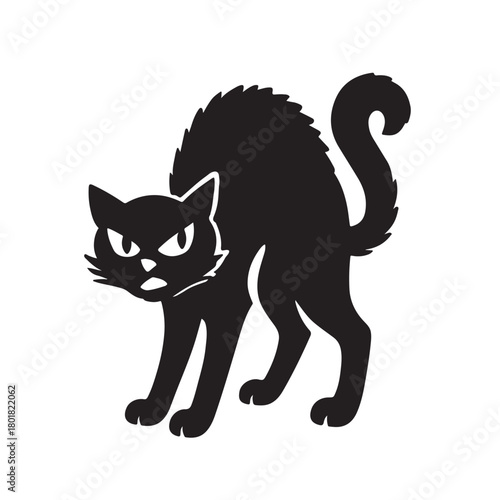Black Cat Silhouette with Arched Back and Angry Face