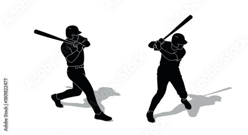 Silhouette of baseball players in action: swinging bats with dynamic poses