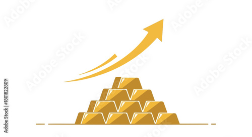 Golden opportunity concept with rising arrow over stacked gold bars symbolizing financial growth and investment success
