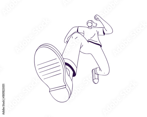 Dynamic Running Person Front View Line Art