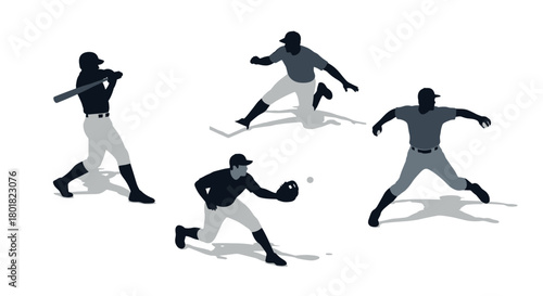 Baseball players in action: silhouette figures capturing motion and athleticism