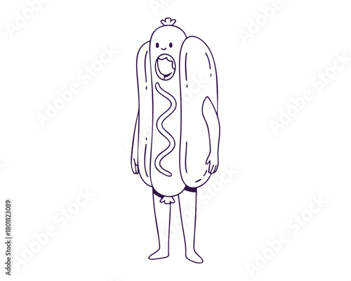 Hot Dog Costume Character Line Art