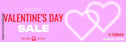 Valentines day Sale Banner with hearts and text on pink background. Set of Square Isolated Vector Templates.