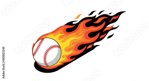 Flaming baseball with dynamic flame trail in vibrant cartoon style