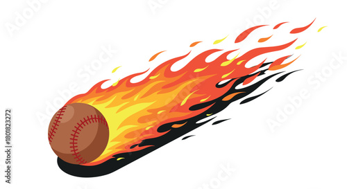 Fiery baseball in motion with dynamic flames and vibrant colors