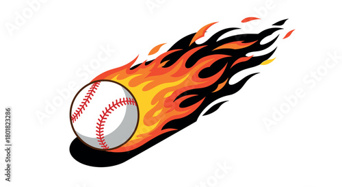 Dynamic fiery baseball in motion with flames