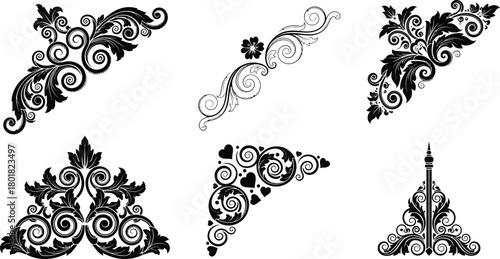 Vintage floral corner design elements vector illustration download now eps silhouette