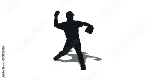 Baseball pitcher silhouette in action with dynamic shadow effect